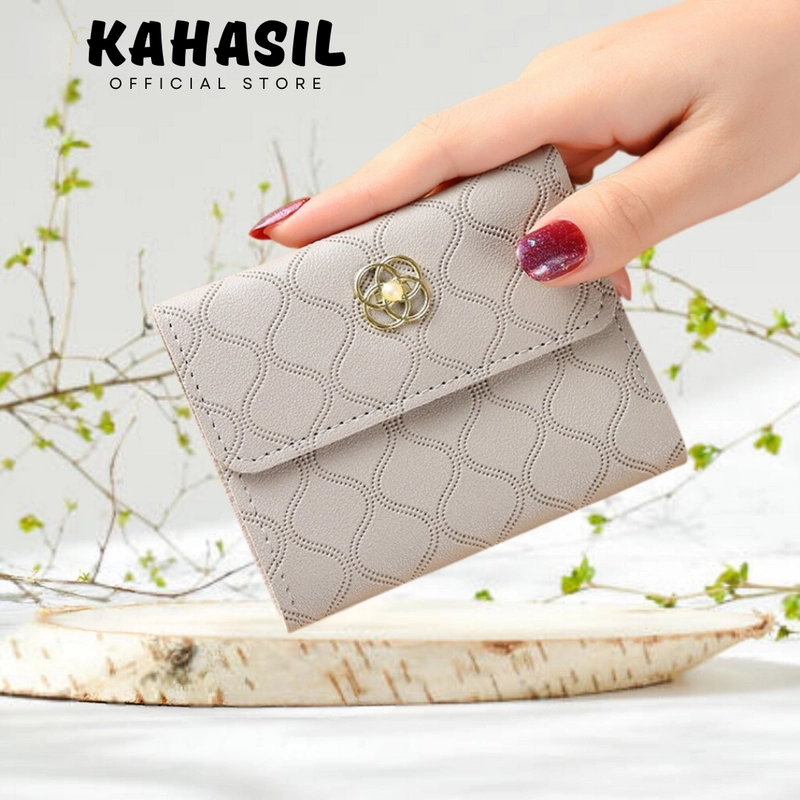 Product image KAHASIL - Dompet Lipat Wanita Pendek Mini Kecil Bahan Kulit PU Leather KHDP33 all variant Abu-abu